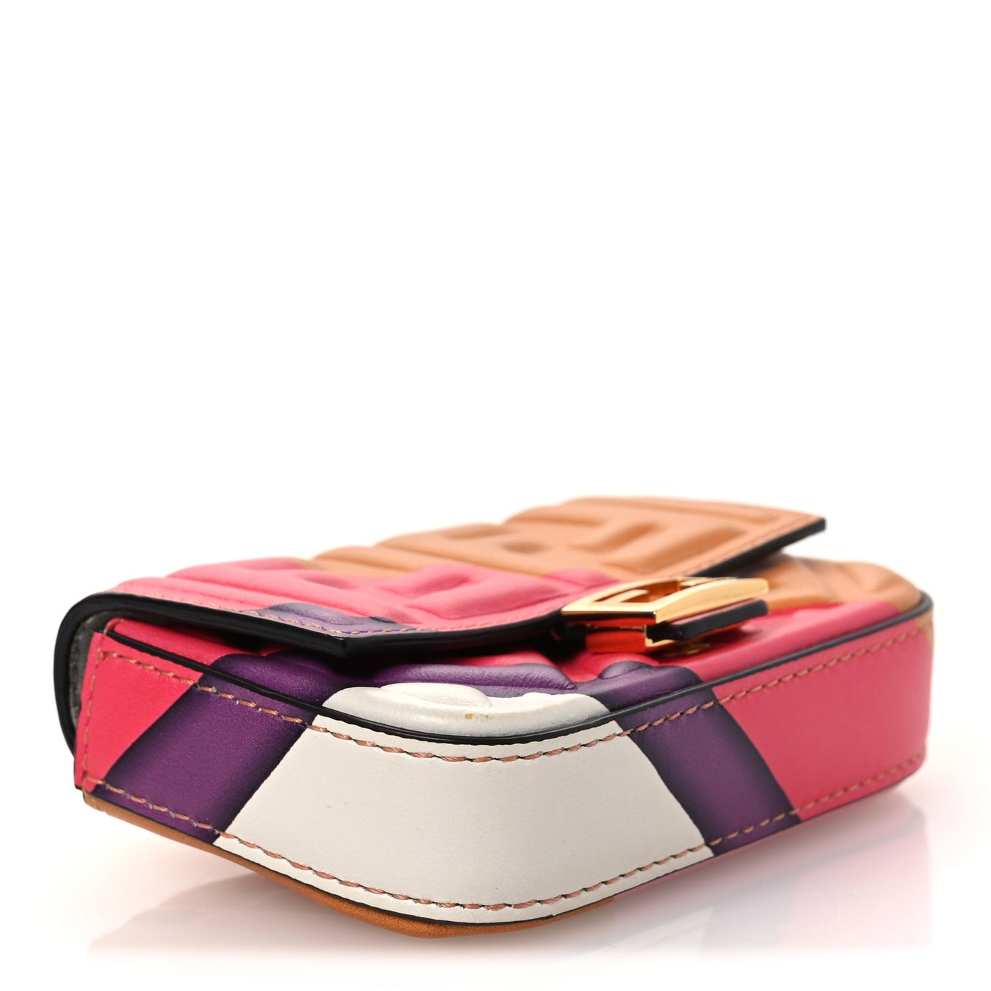Nappa FF Embossed Line Print Nano Baguette Charm White Multicolor