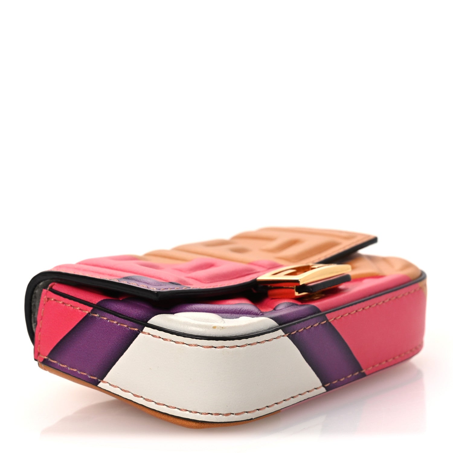 Fendi Nappa FF Embossed Line Print Nano Baguette Charm White Multicolor 4 of 12