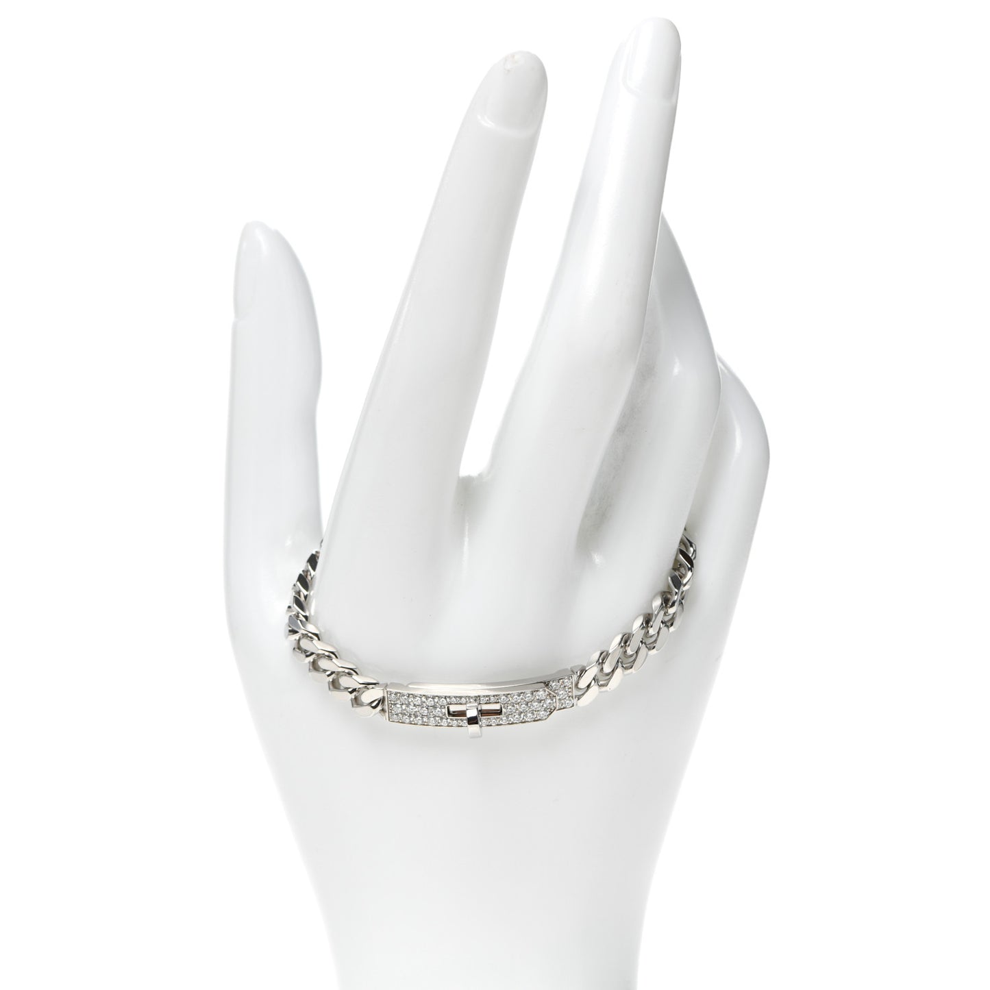 18K White Gold Diamond TPM Kelly Gourmette Bracelet ST
