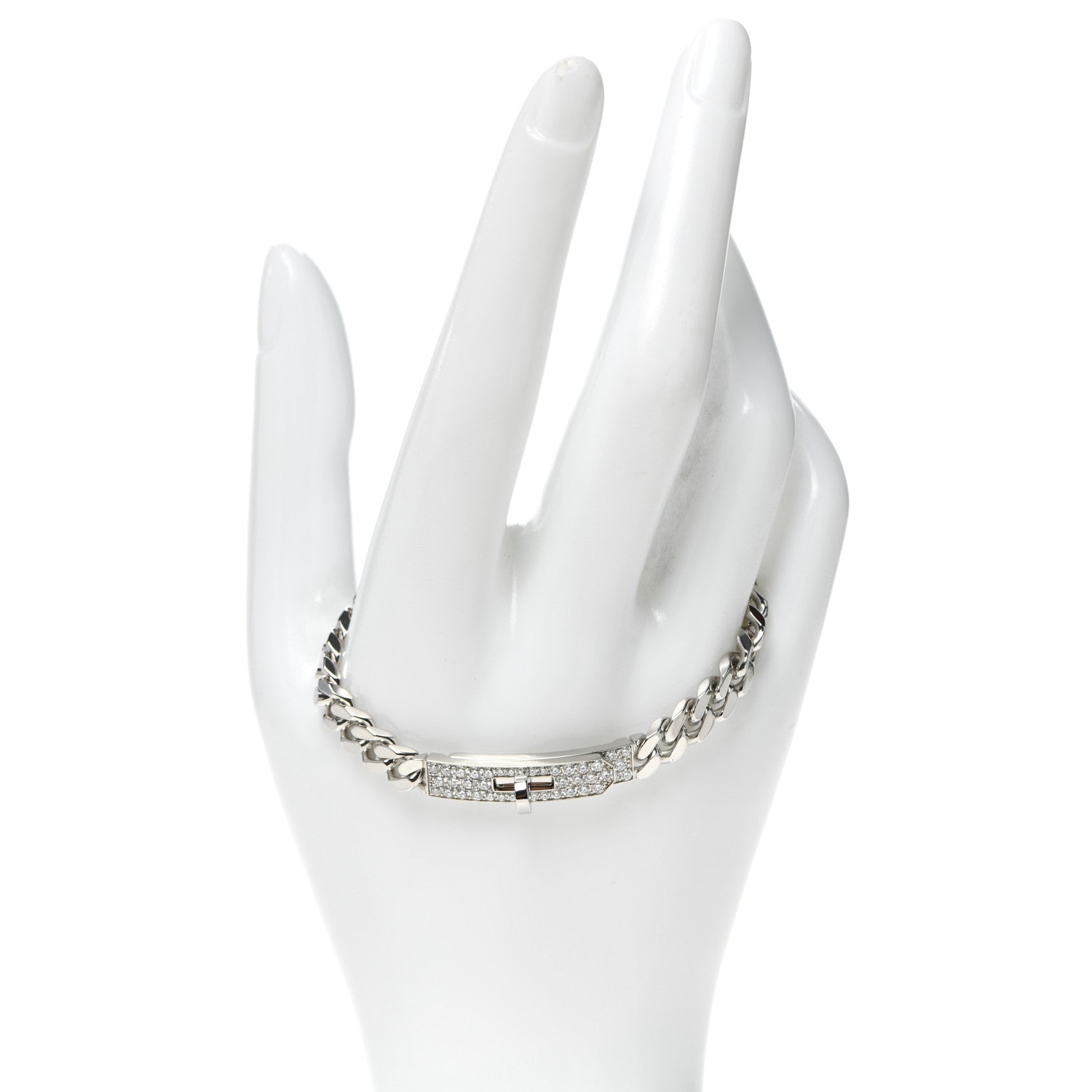 Hermes 18K White Gold Diamond TPM Kelly Gourmette Bracelet ST 2 of 5