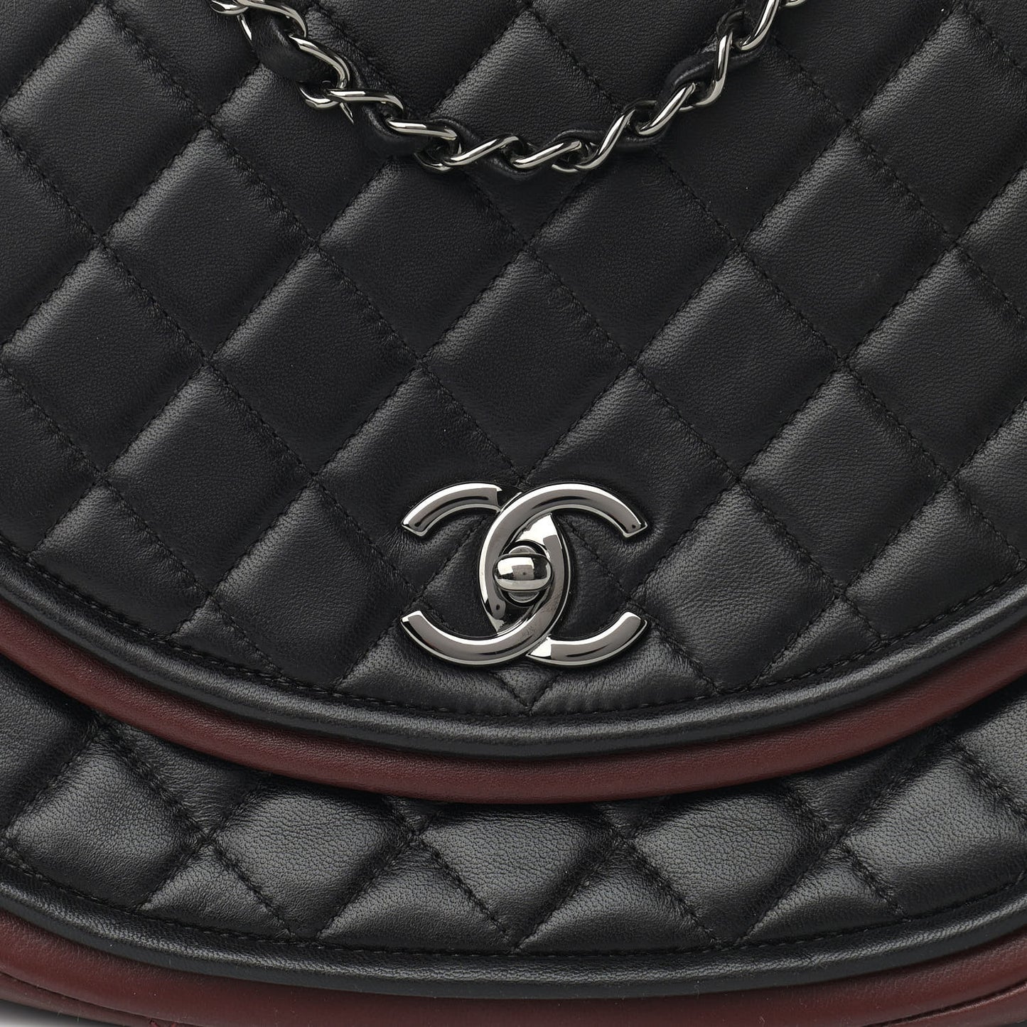Lambskin Quilted Large Classic Twist Crescent Flap Black Burgundy