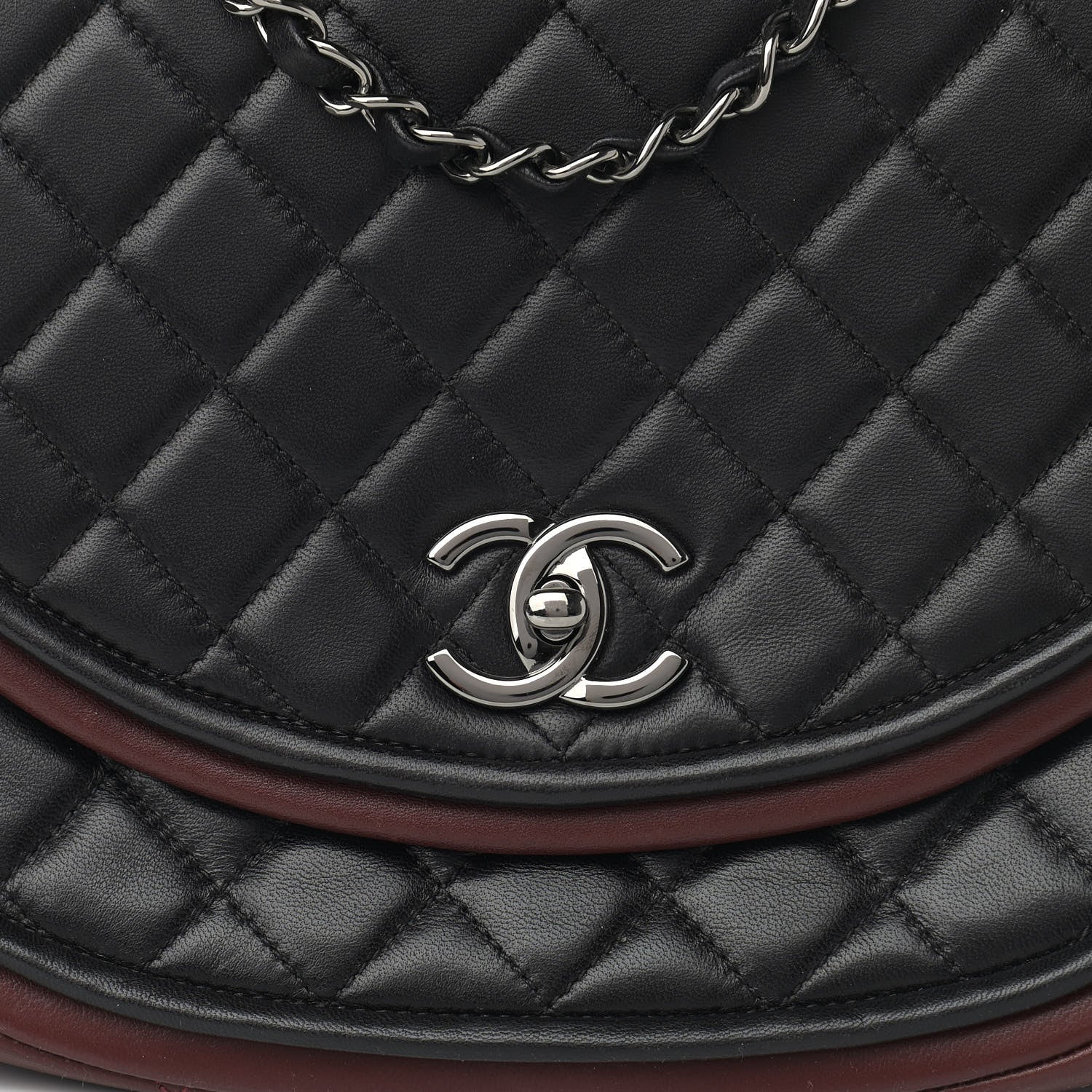 Chanel Lambskin Quilted Large Classic Twist Crescent Flap Black Burgundy 8 of 10