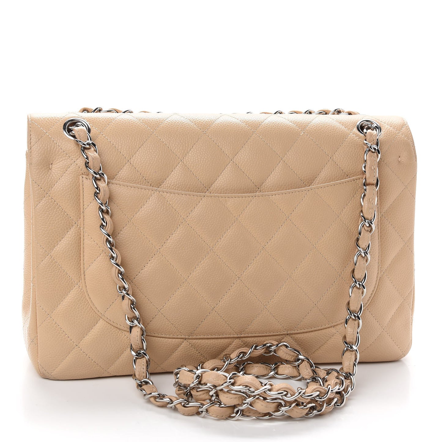 Caviar Quilted Jumbo Double Flap Beige Clair