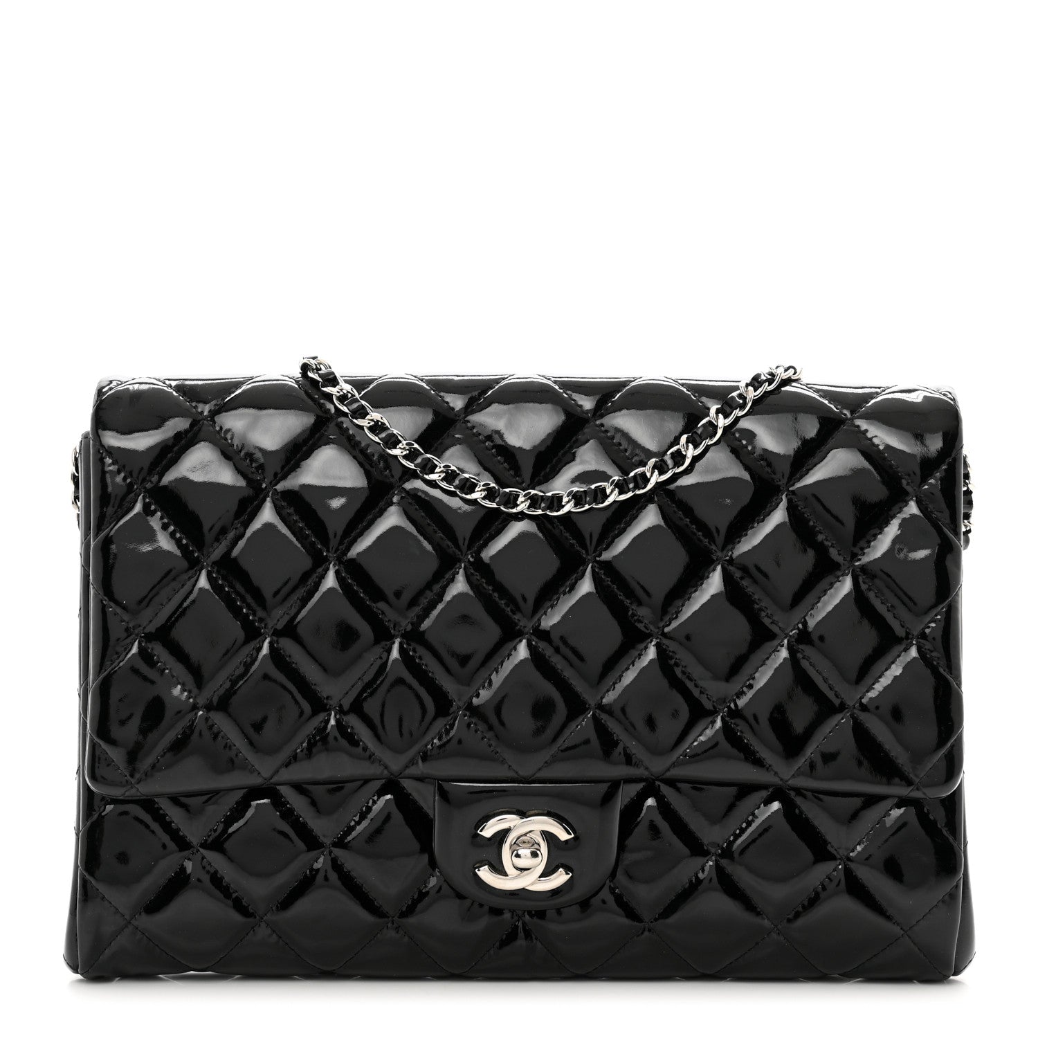 Chanel Patent Quilted Clutch with Chain Flap Black 1 of 10