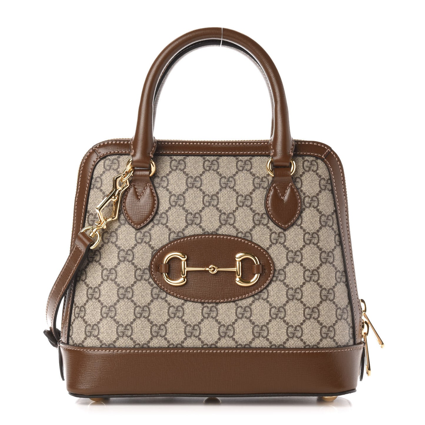 GG Supreme Monogram Azalea Calfskin Small Horsebit 1955 Top Handle Bag Beige Ebony Brown Sugar
