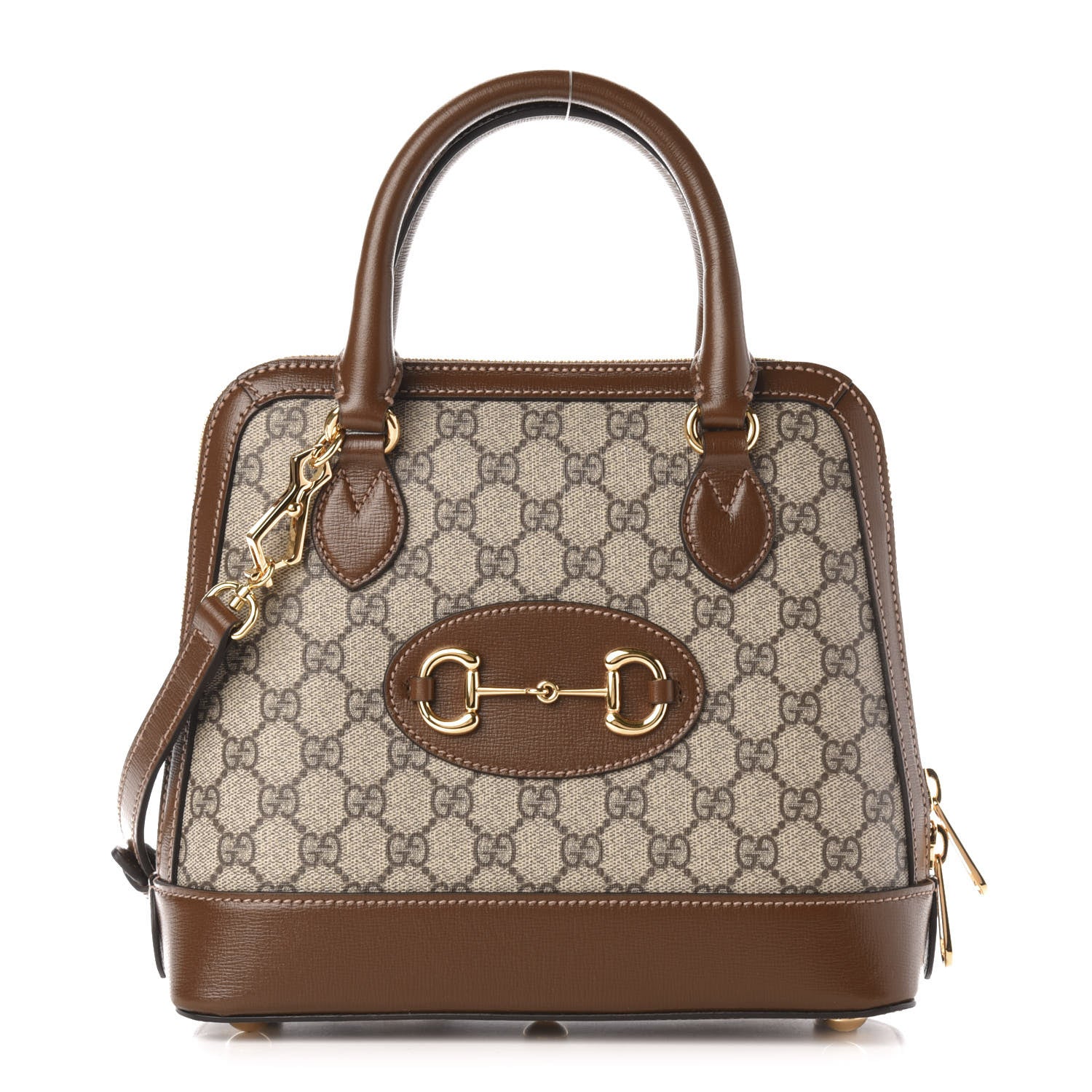 Gucci GG Supreme Monogram Azalea Calfskin Small Horsebit 1955 Top Handle Bag Beige Ebony Brown Sugar 1 of 12