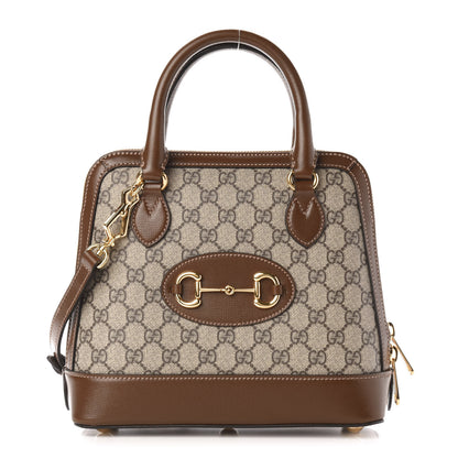 Gucci GG Supreme Monogram Azalea Calfskin Small Horsebit 1955 Top Handle Bag Beige Ebony Brown Sugar 1 of 12