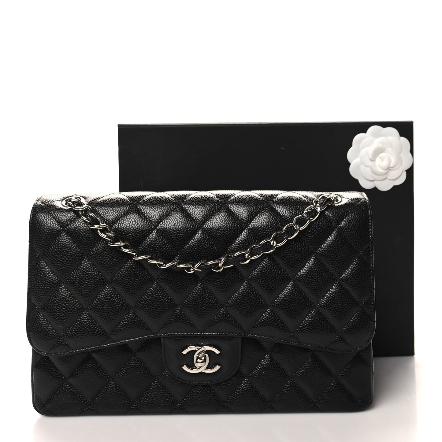 Caviar Quilted Jumbo Double Flap Black