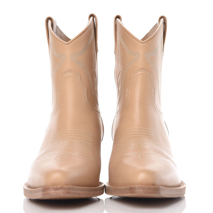 Valentino Garavani Calfskin Embroidered Texan Cowboy Ankle Boots 39 Beige 2 of 9