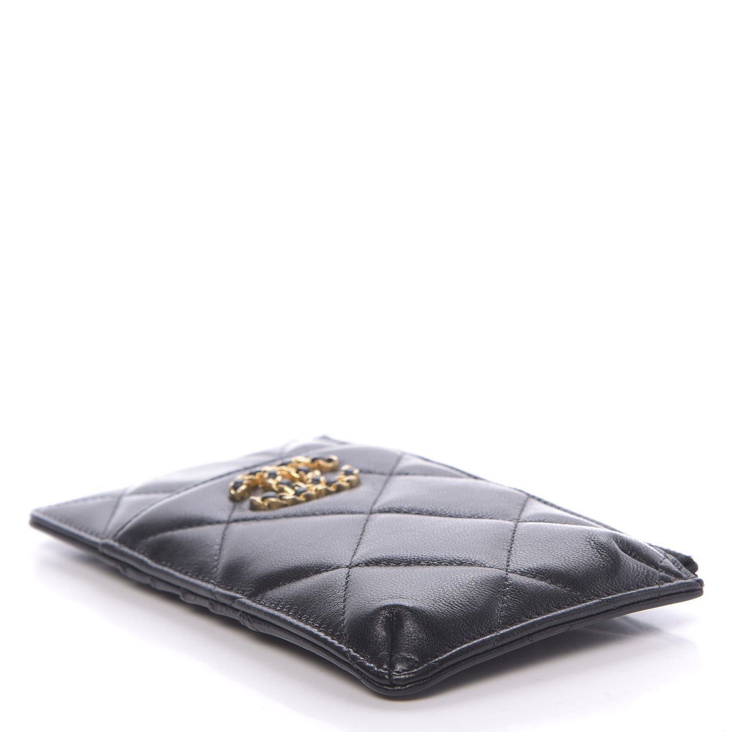 Goatskin Quilted 19 Flat Wallet Pouch Black