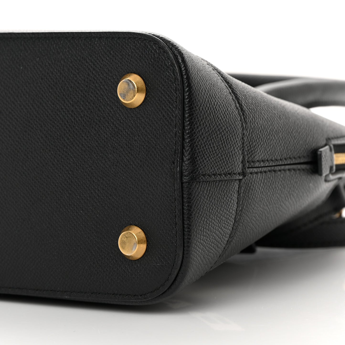 Signature Grained Calfskin Logo S Ville Top Handle Bag Black White