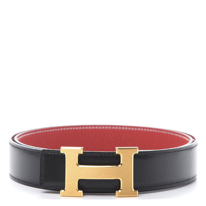 Hermes Box Togo 32mm H Belt 95 Black Rouge Casaque 1 of 6