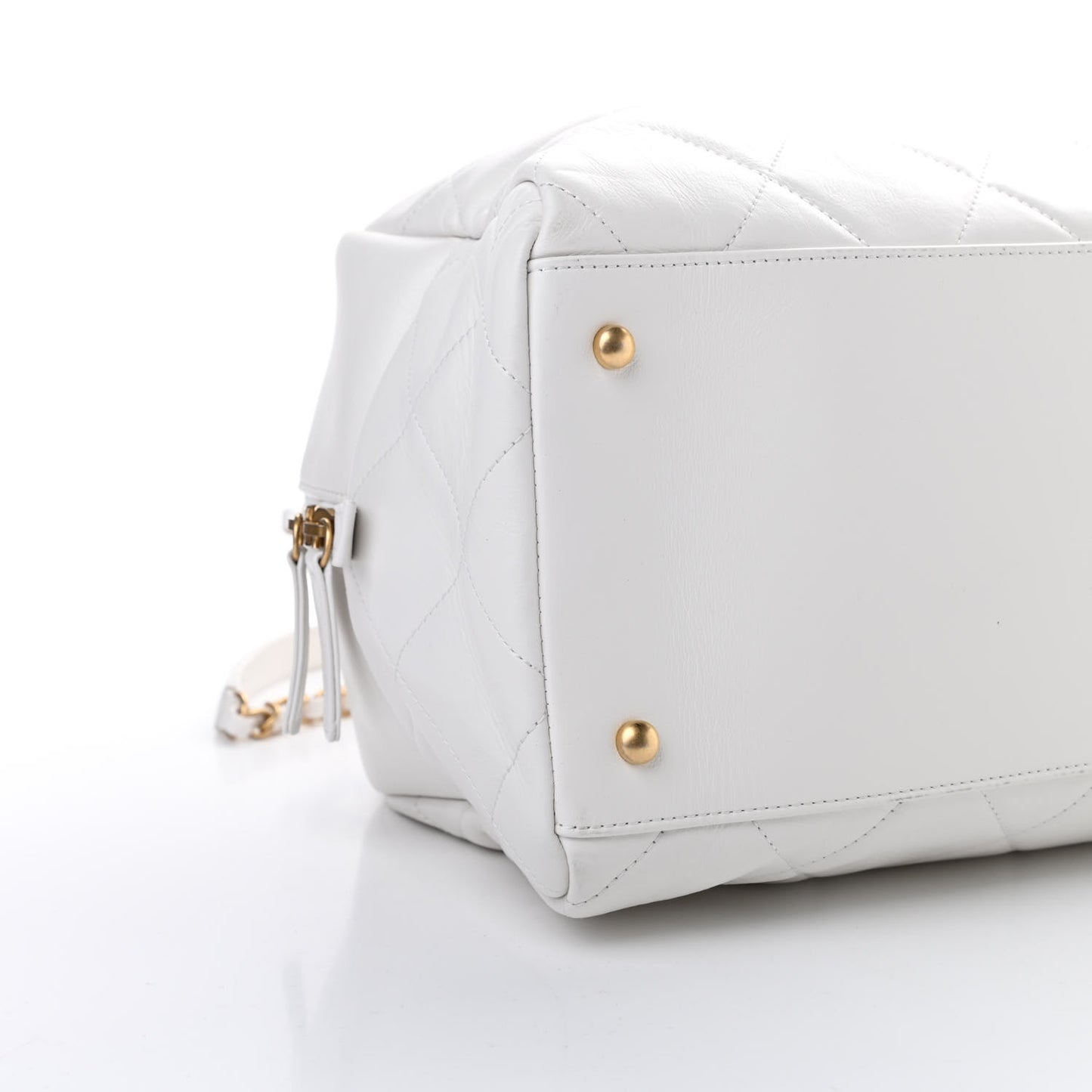 Calfskin Quilted CC Top Handle Bowling Bag White
