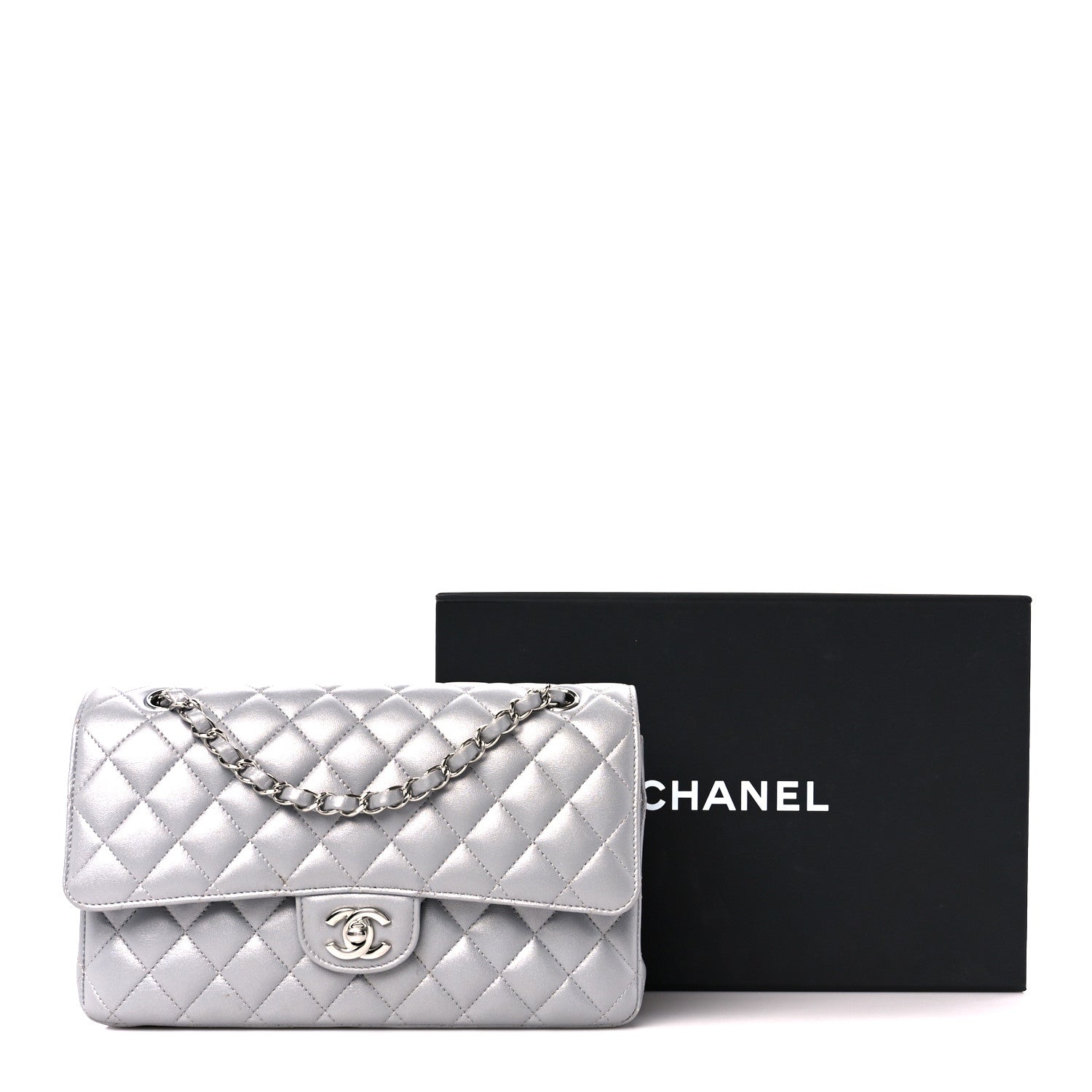 Chanel Metallic Lambskin Quilted Medium Double Flap Silver 12 of 12