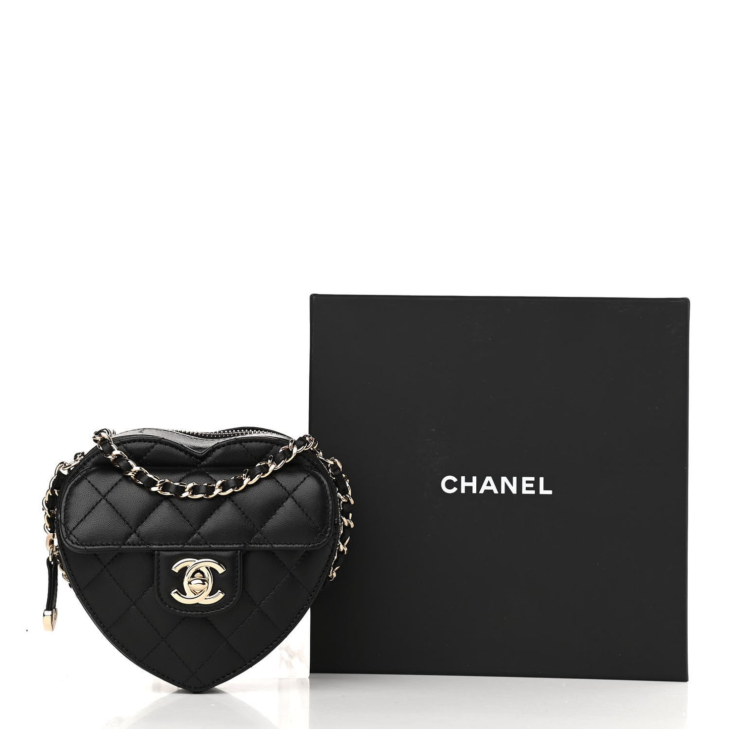 Lambskin Quilted CC In Love Heart Clutch With Chain Black