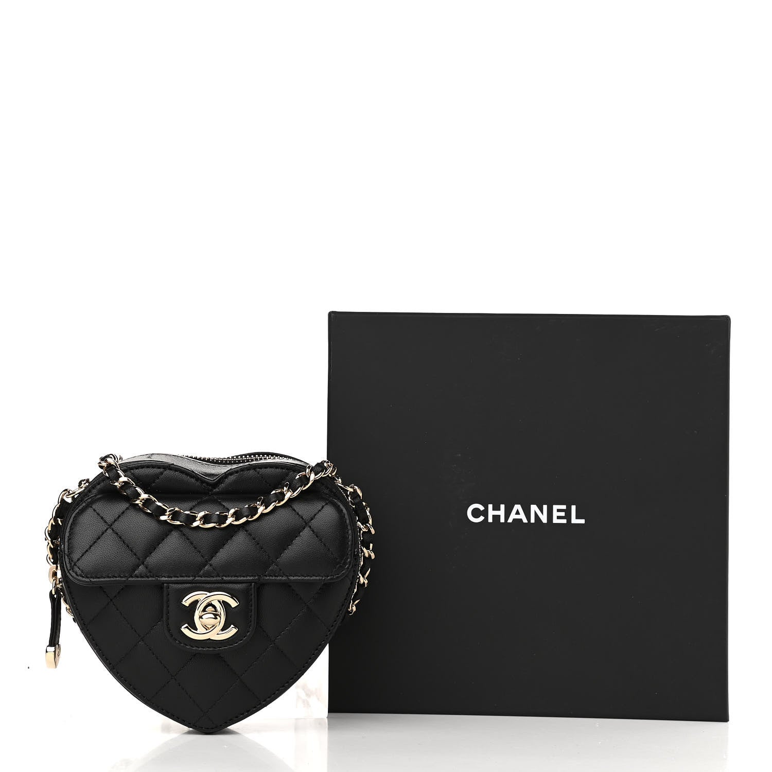 Chanel Lambskin Quilted CC In Love Heart Clutch With Chain Black 12 of 12