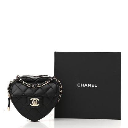 Chanel Lambskin Quilted CC In Love Heart Clutch With Chain Black 12 of 12