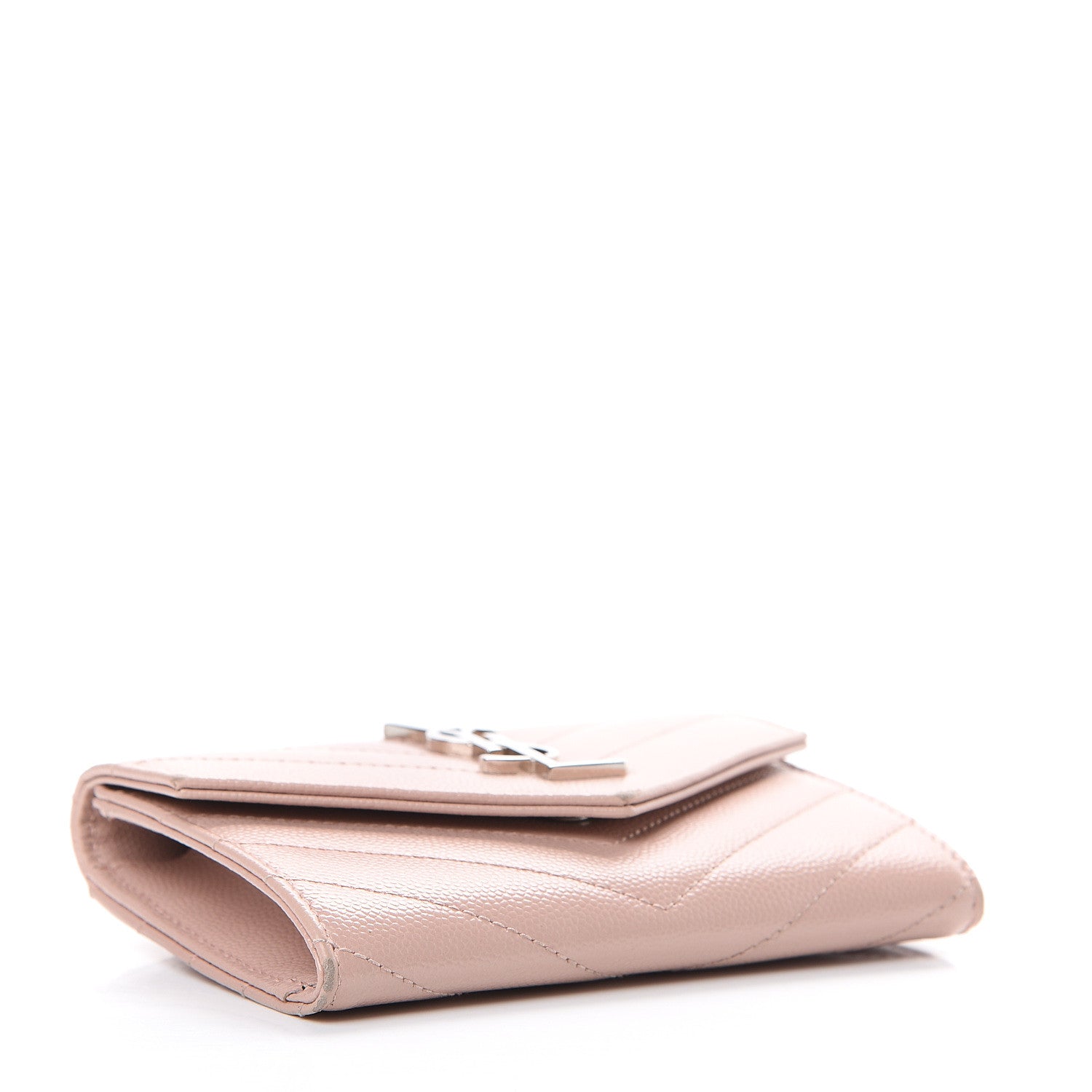 Saint Laurent Grain De Poudre Matelasse Chevron Small Monogram Envelope Wallet Pale Pink 3 of 12
