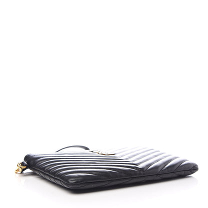 Saint Laurent Calfskin Matelasse Chevron Monogram A5 Wristlet Black 4 of 8