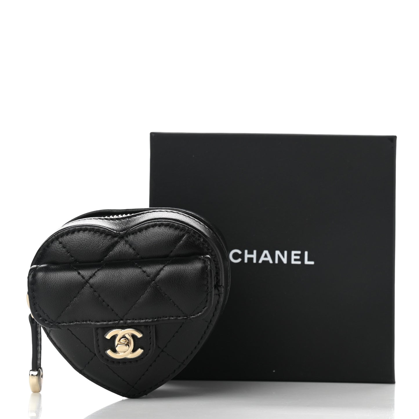 Lambskin Quilted CC In Love Heart Zipped Arm Coin Purse Black