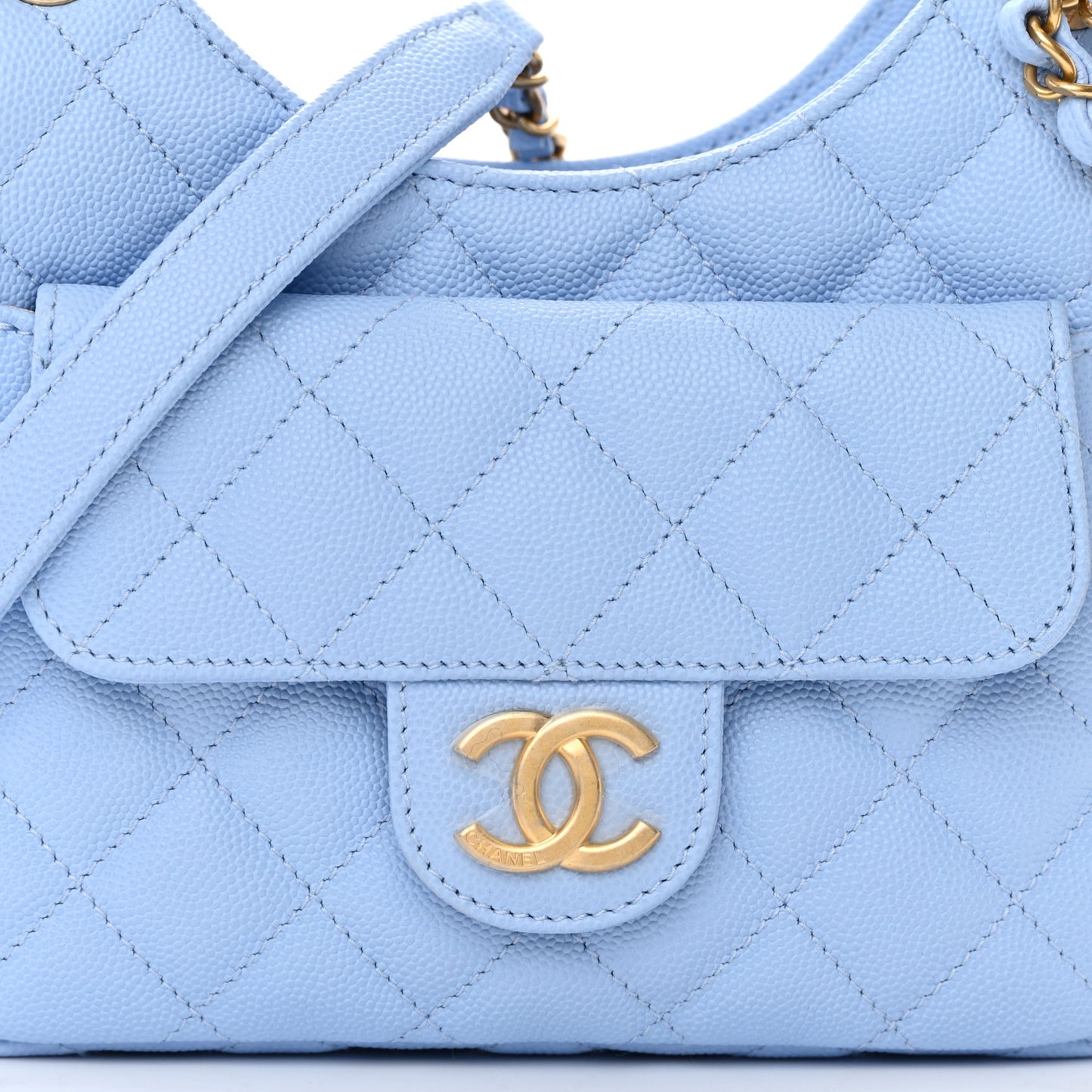 Caviar Quilted Small Wavy CC Hobo Light Blue
