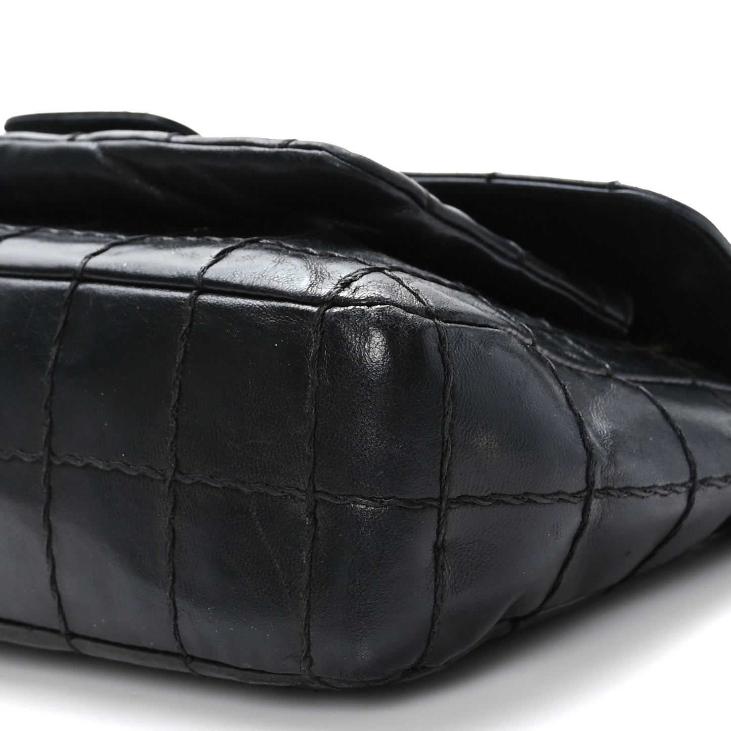 Lambskin Stitched Chocolate Bar Single Flap Black