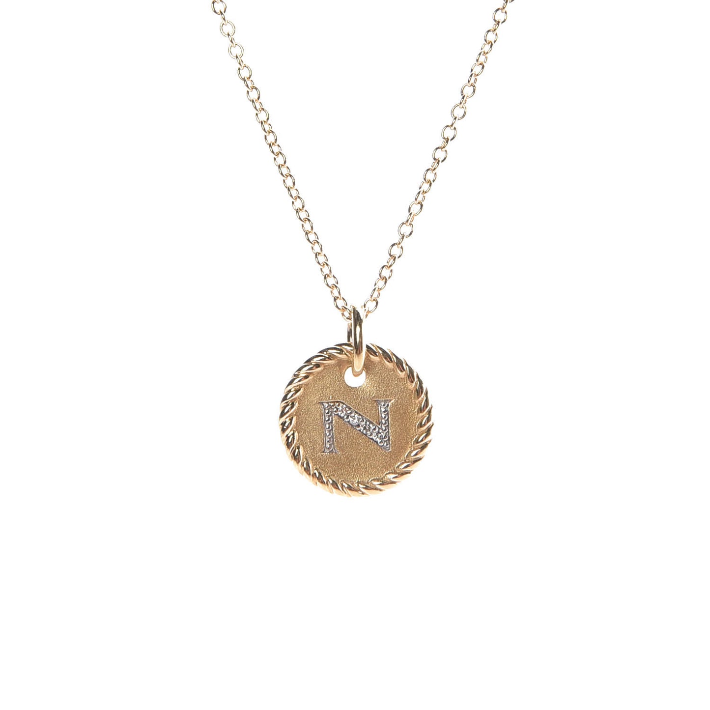 18K Yellow Gold Diamond Initial N Charm Necklace