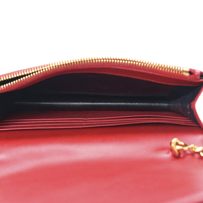 Saint Laurent Grain De Poudre Matelasse Chevron Monogram Envelope Chain Wallet Red 5 of 10