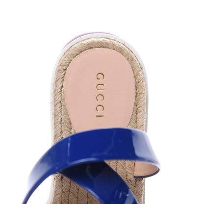 Gucci Patent Cotton Gingham Sefir Espadrille Platform Sandals 40 Blue White 6 of 9