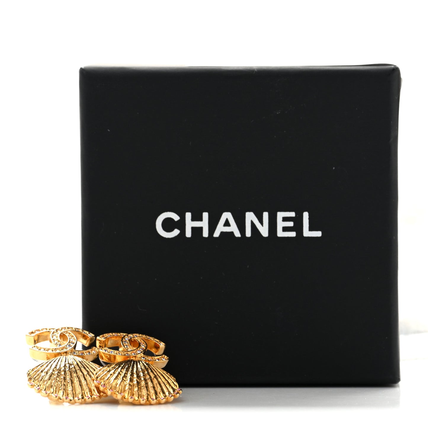 Crystal CC Shell Earrings Gold Pink