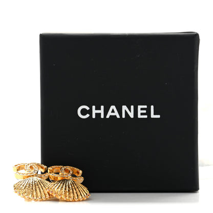 Chanel Crystal CC Shell Earrings Gold Pink 5 of 5