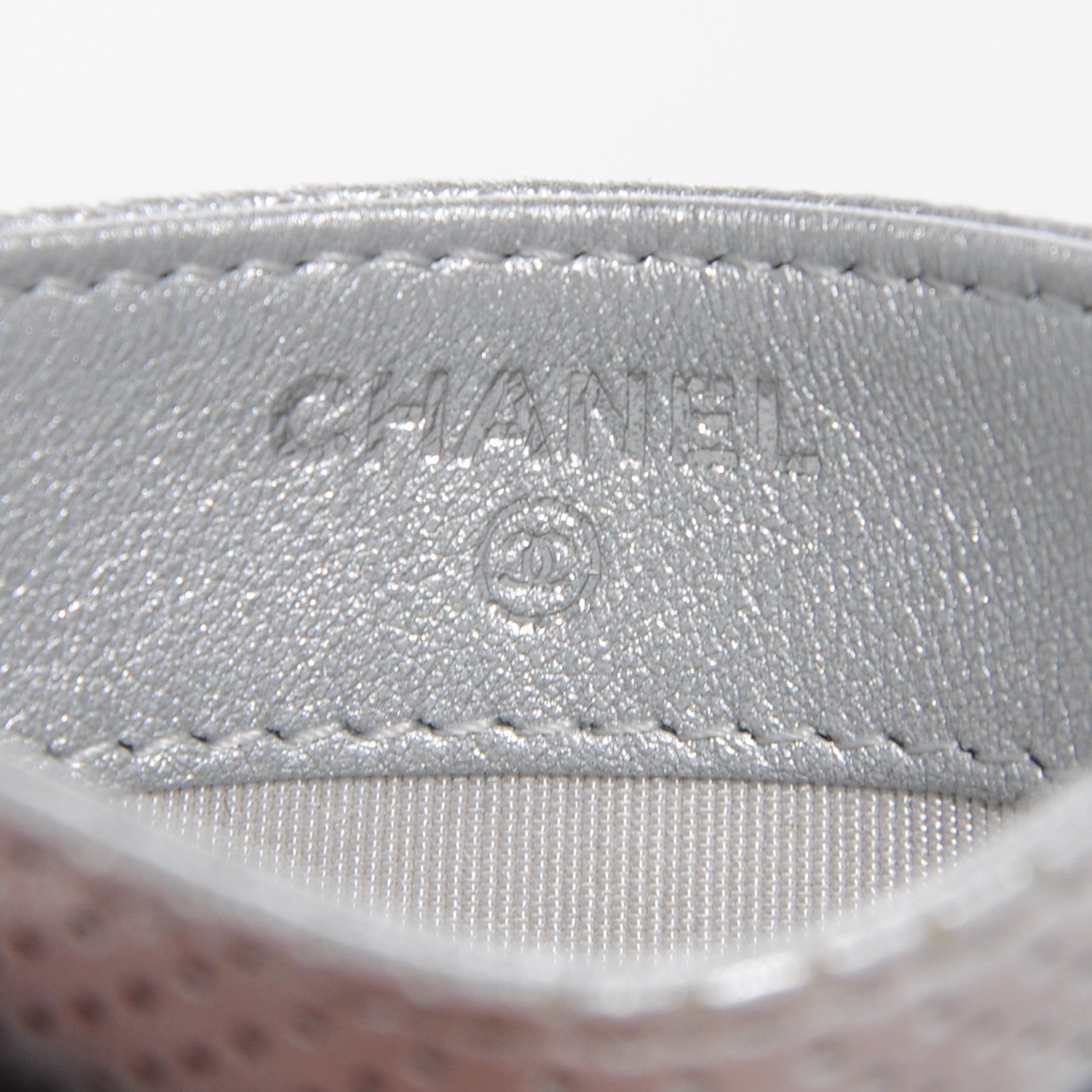 Chanel Perforated Lambskin Quilted Card Holder Light Silver 6 of 9