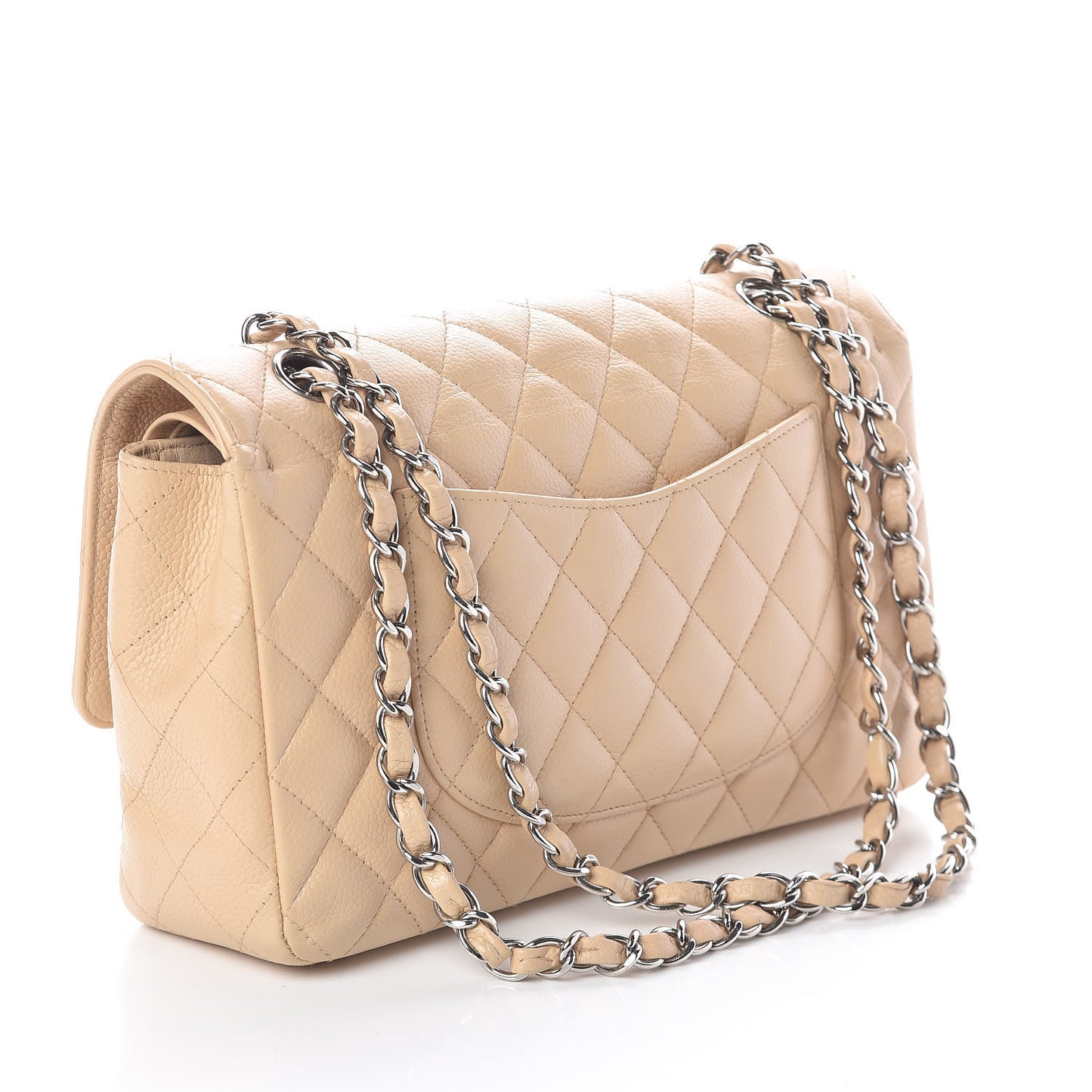 Caviar Quilted Medium Double Flap Beige