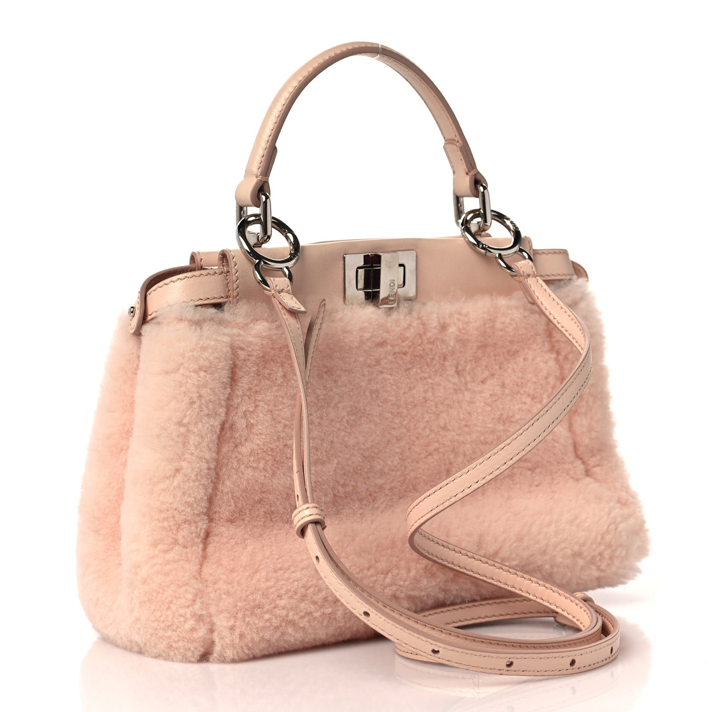 Shearling Shiny Nappa Mini Peekaboo Iconic Satchel Light Rose