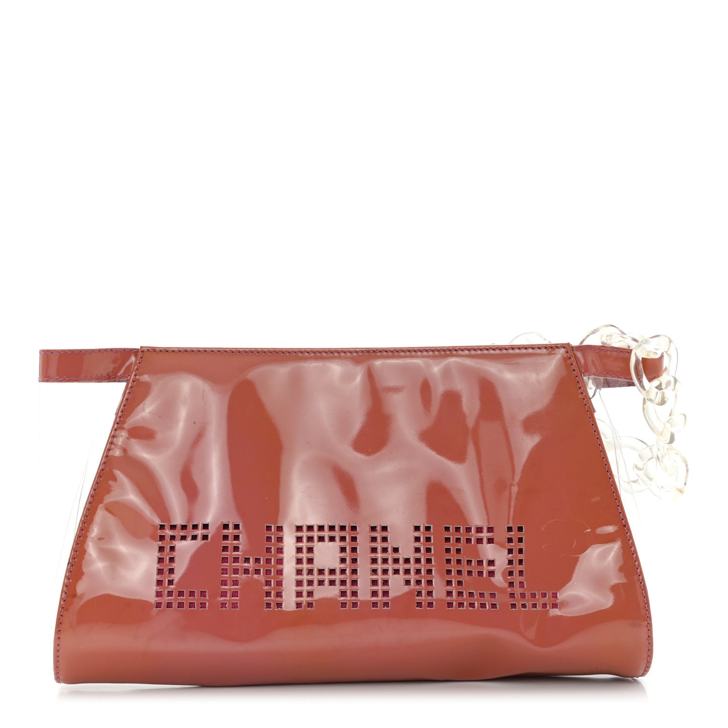 PVC Patent Calfskin Perforated CC Clutch Pink