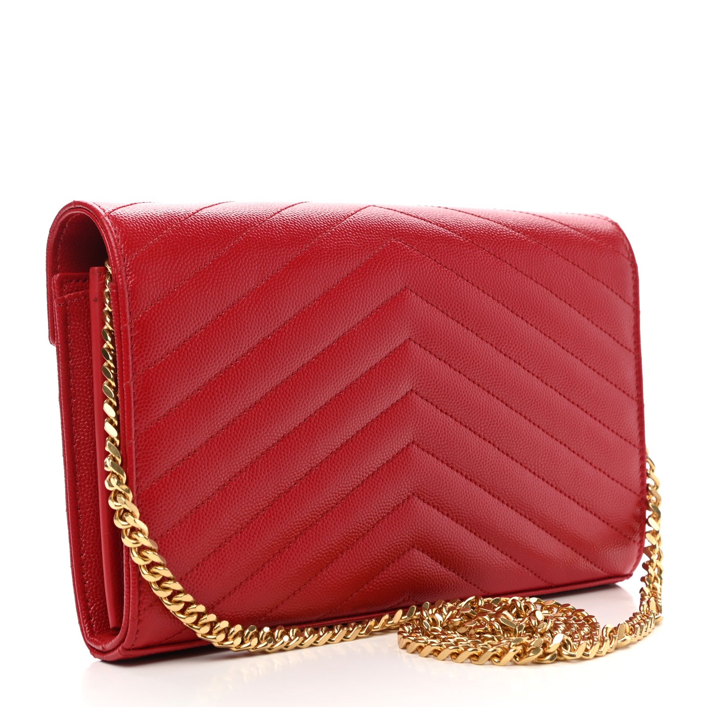 Grain De Poudre Matelasse Chevron Monogram Chain Wallet Bandana Red