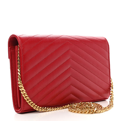 Saint Laurent Grain De Poudre Matelasse Chevron Monogram Chain Wallet Bandana Red 3 of 9