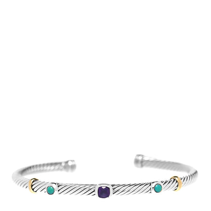David Yurman Sterling Silver 18K Yellow Gold Amethyst Turquoise 4mm Renaissance Bracelet 1 of 5
