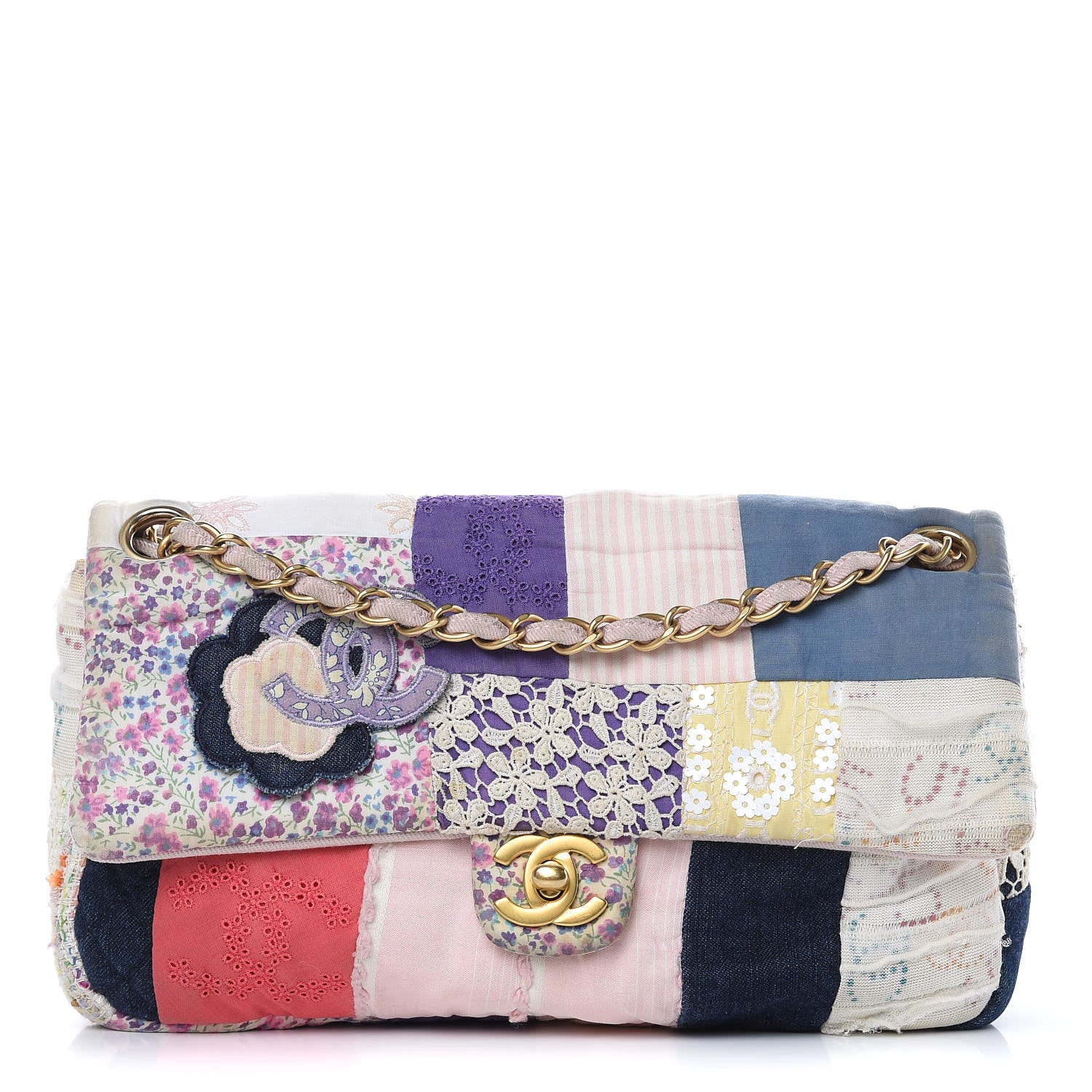 Chanel Fabric Patchwork Medium Flap Bag Pink 1 of 13