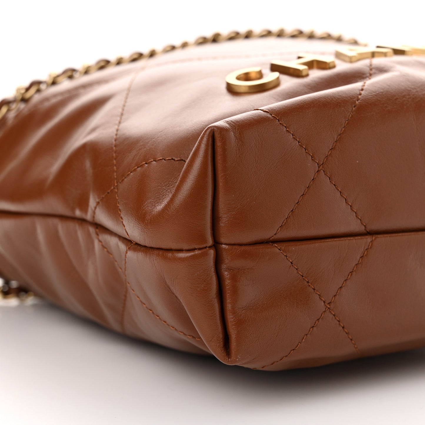 Shiny Calfskin Quilted Mini Chanel 22 Light Brown