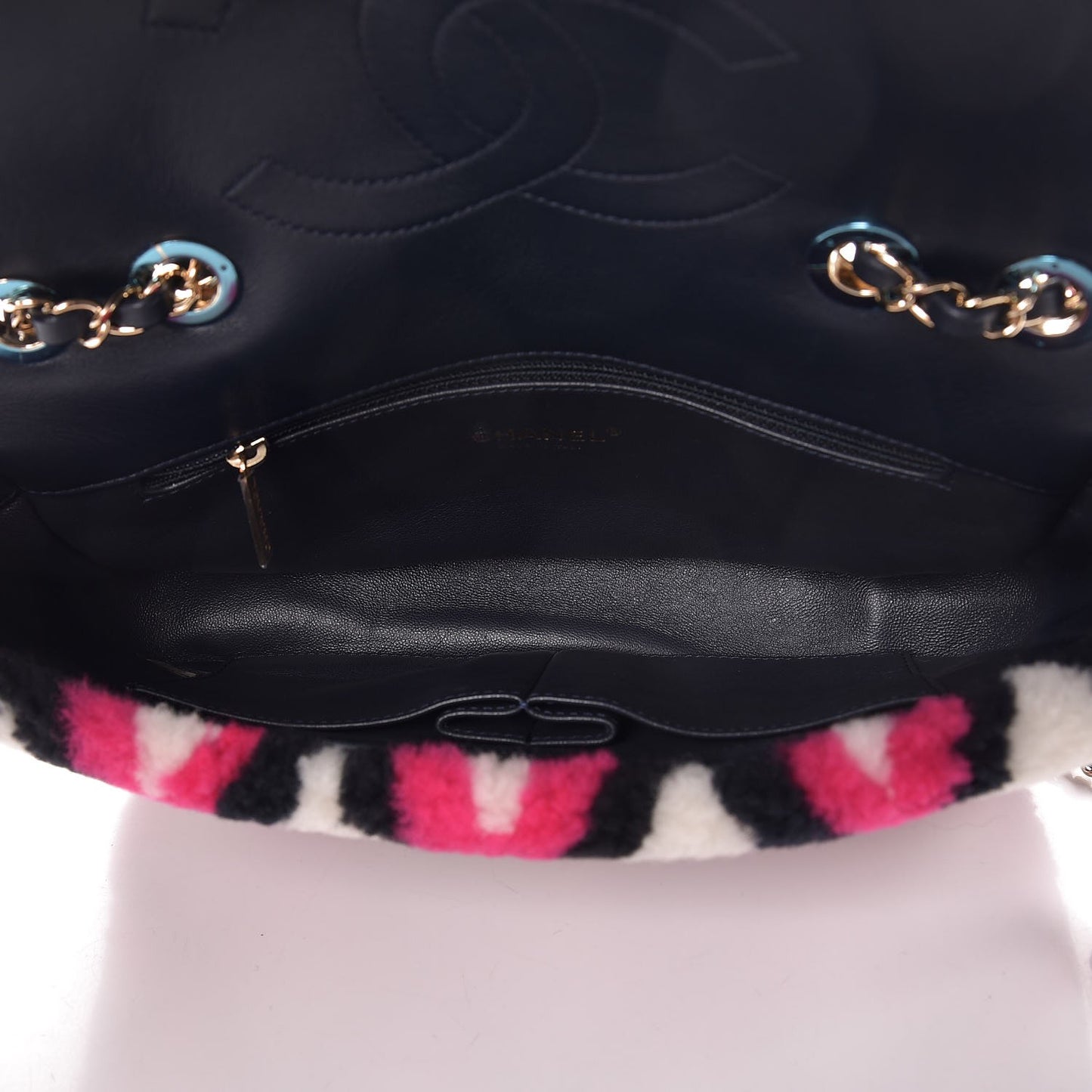 Lambskin Shearling Medium Flap Fuchsia Navy