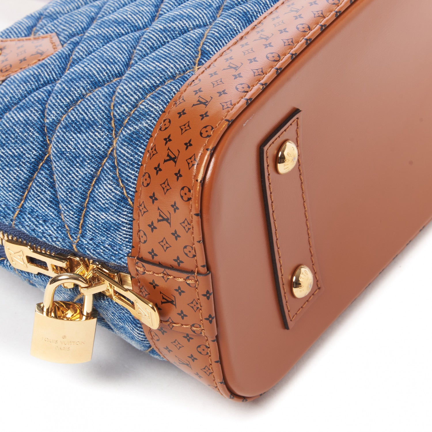 Louis Vuitton Denim Calfskin Reverse Monogram Malletage Alma BB Blue 6 of 8