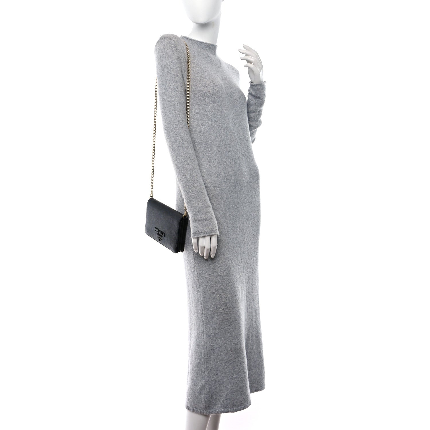 Prada Saffiano Lux Monochrome Chain Wallet Black 2 of 8