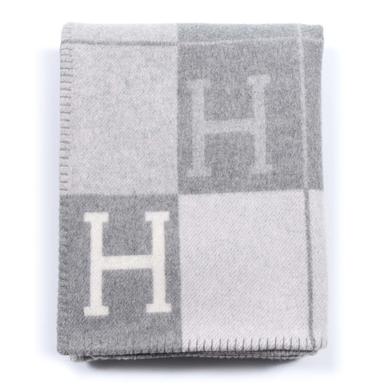 Hermes Wool Cashmere Avalon III Blanket Ecru Gris Clair 1 of 3