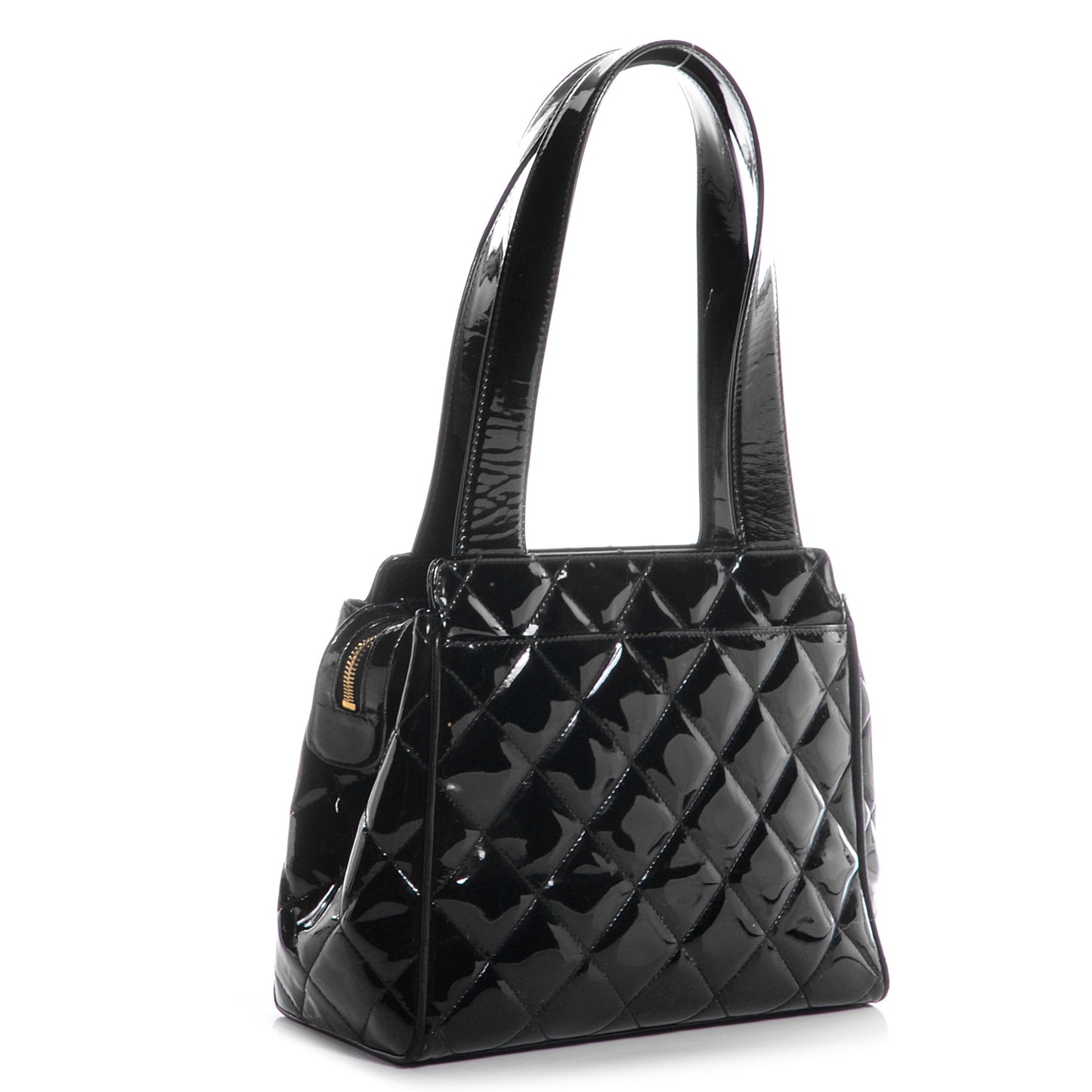 Patent Quilted CC Shoulder Bag Black