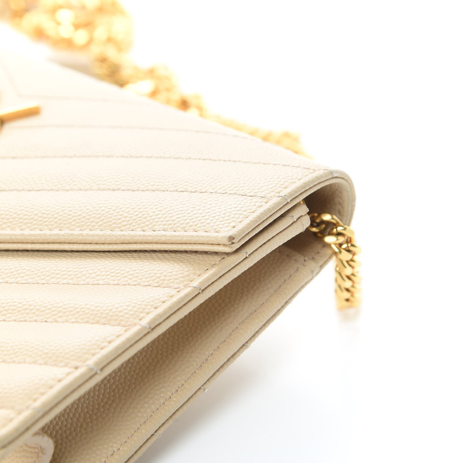 Saint Laurent Grain De Poudre Matelasse Chevron Monogram Envelope Chain Wallet Nude Powder 14 of 18