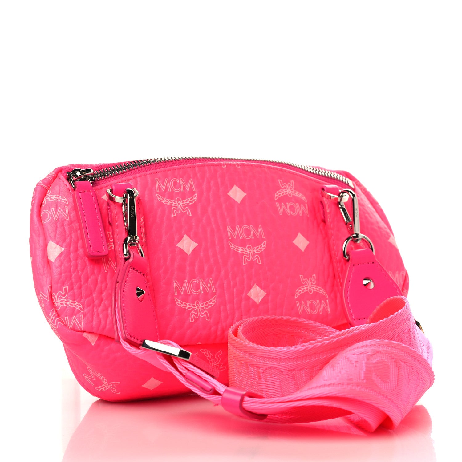 MCM Visetos Small Original Crossbody Bag Neon Pink 3 of 8