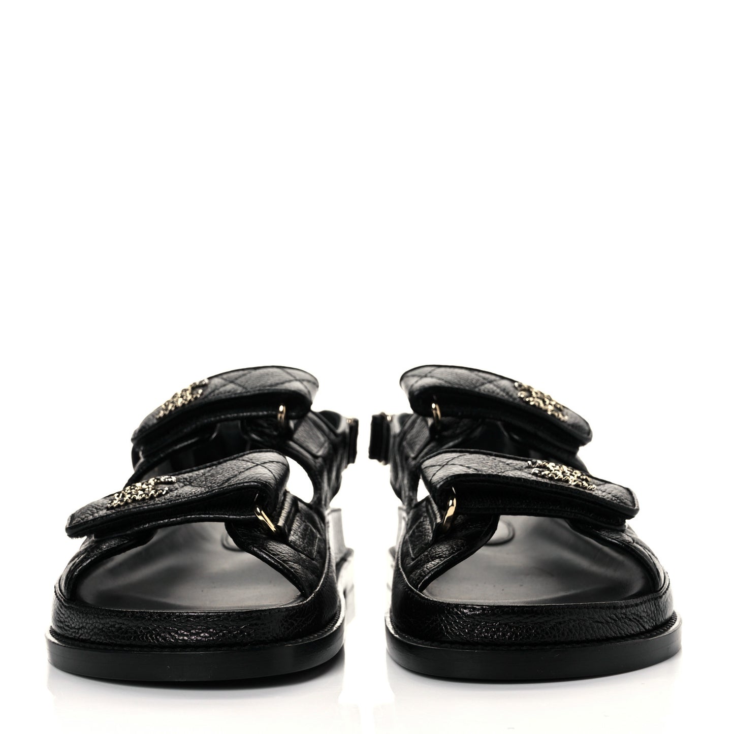 Grained Calfskin Velcro Dad Sandals 36 Black