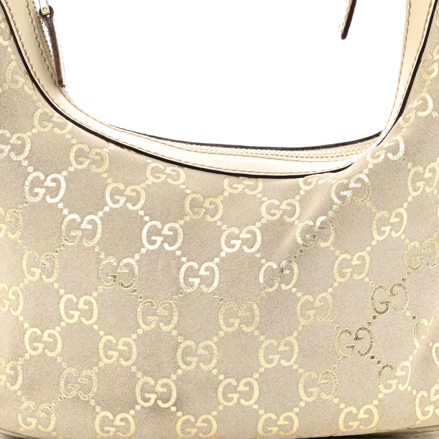 Suede GG Monogram Small Charmy Hobo Off White Gold
