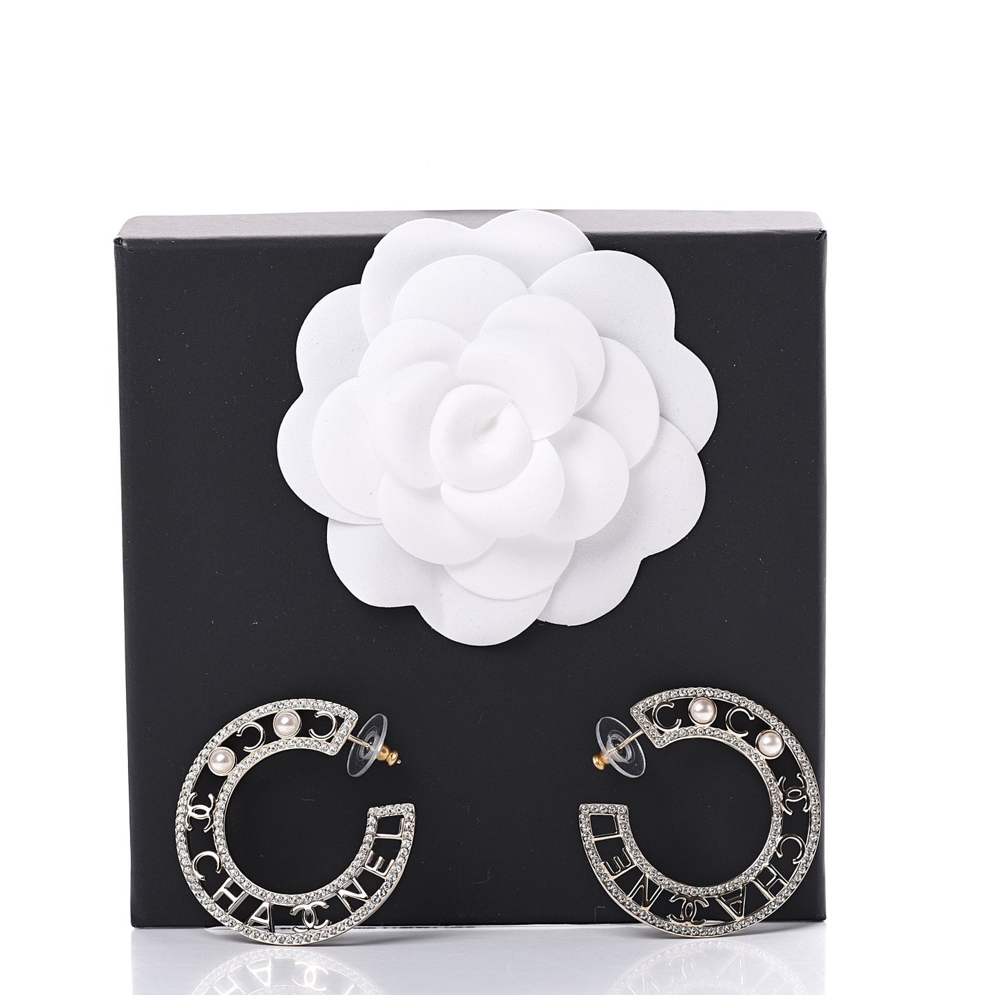 Crystal Pearl Bow-tiful CC Hoop Earrings Gold